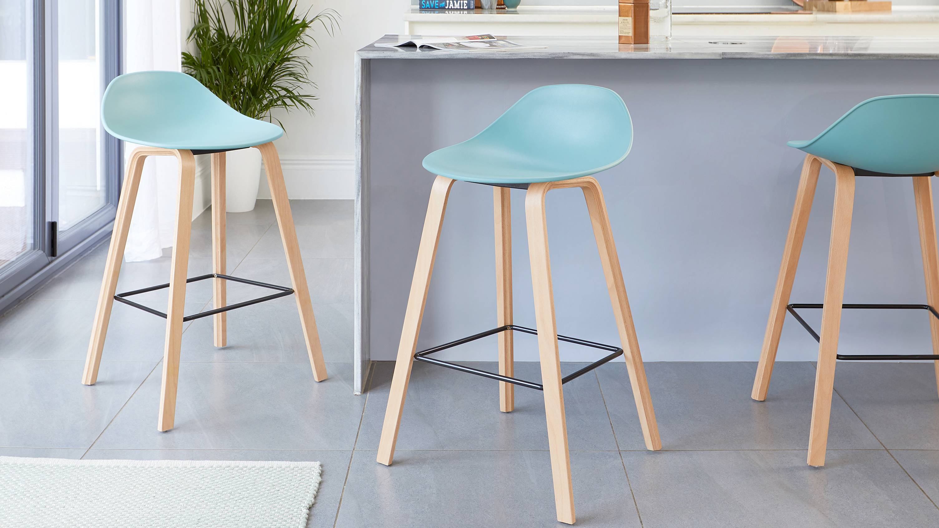 Aqua wooden bar stools