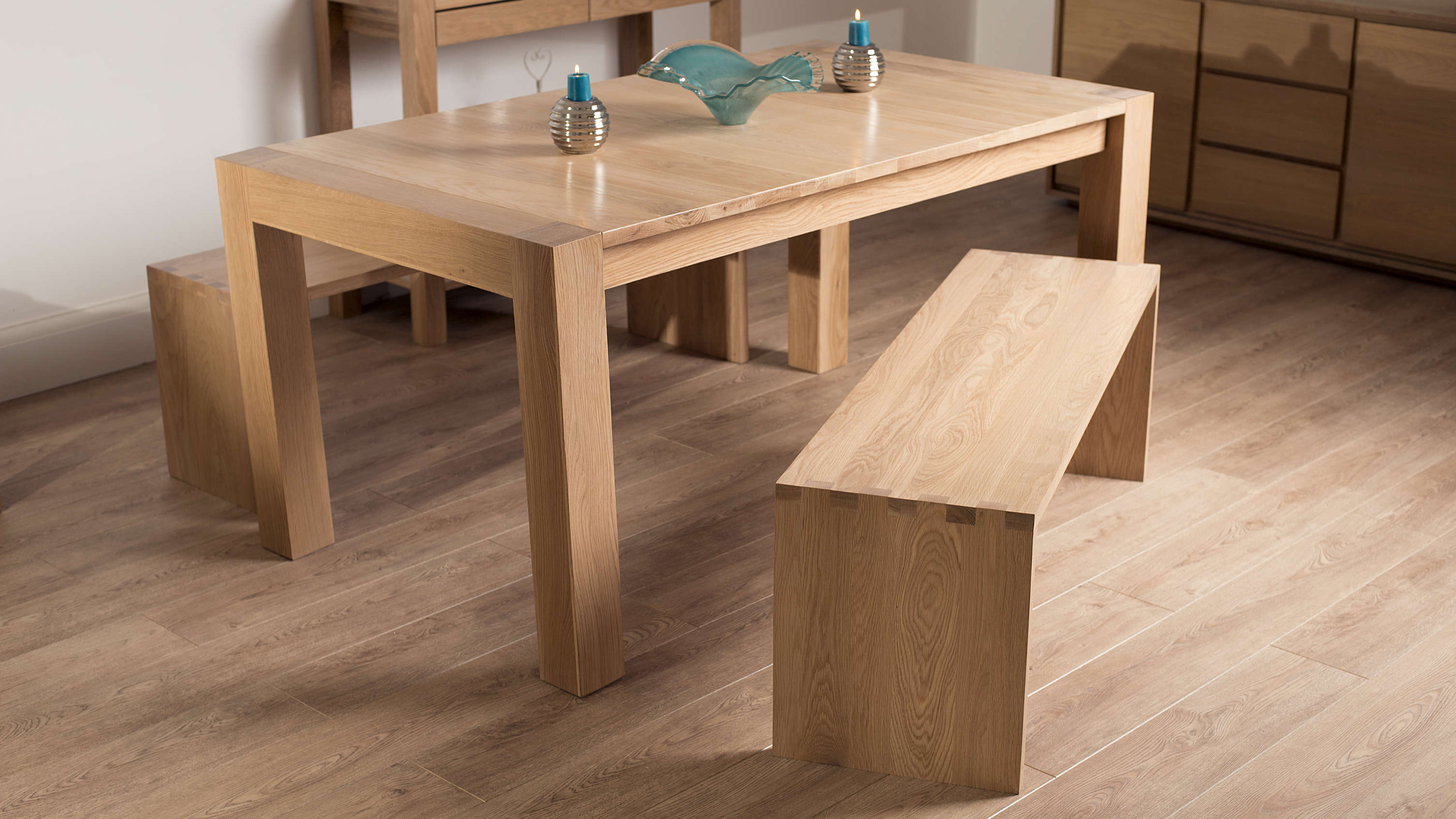 Solid Washed Oak Dining Benches