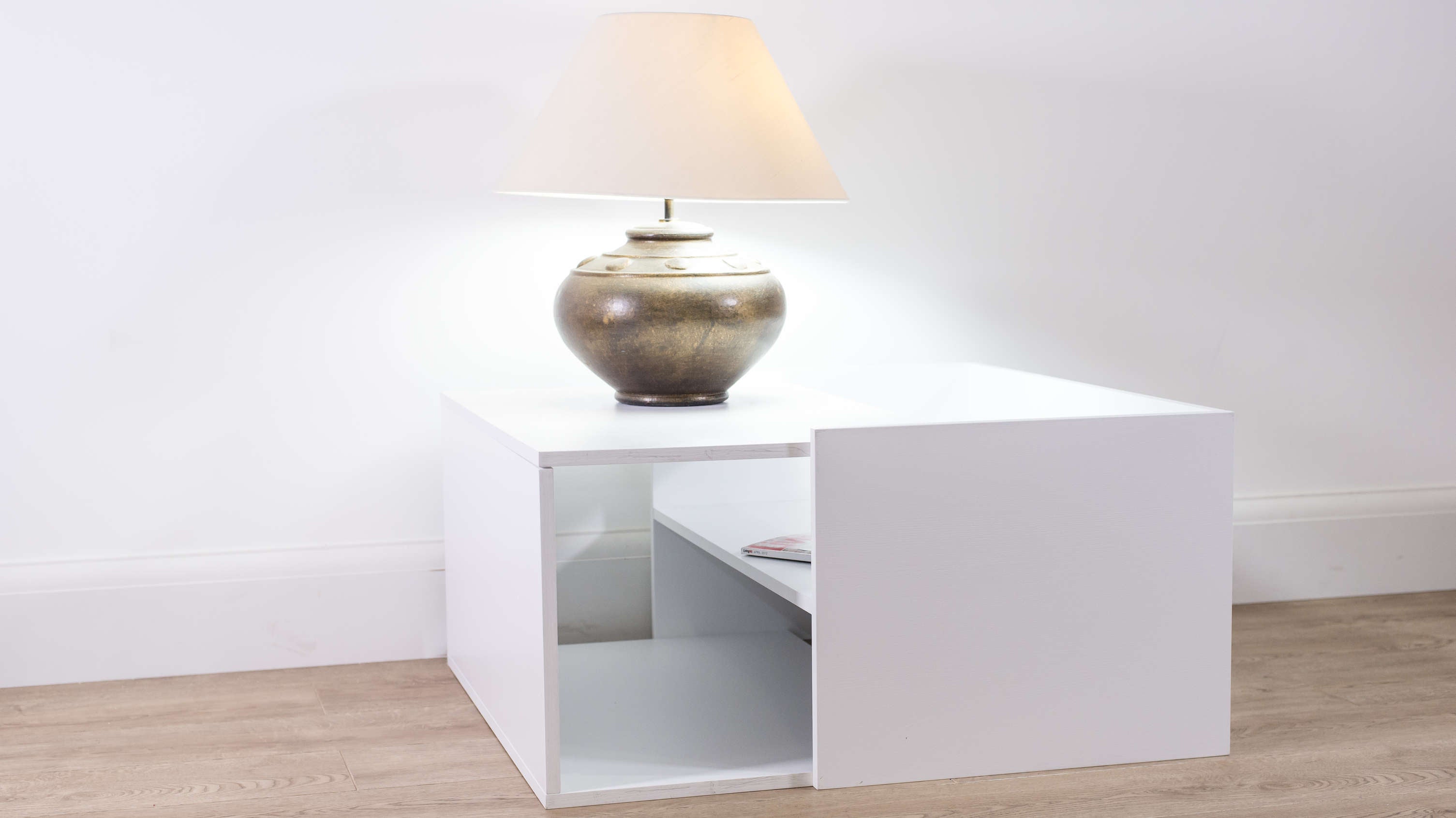 White Small Coffee Table with Internal Storage