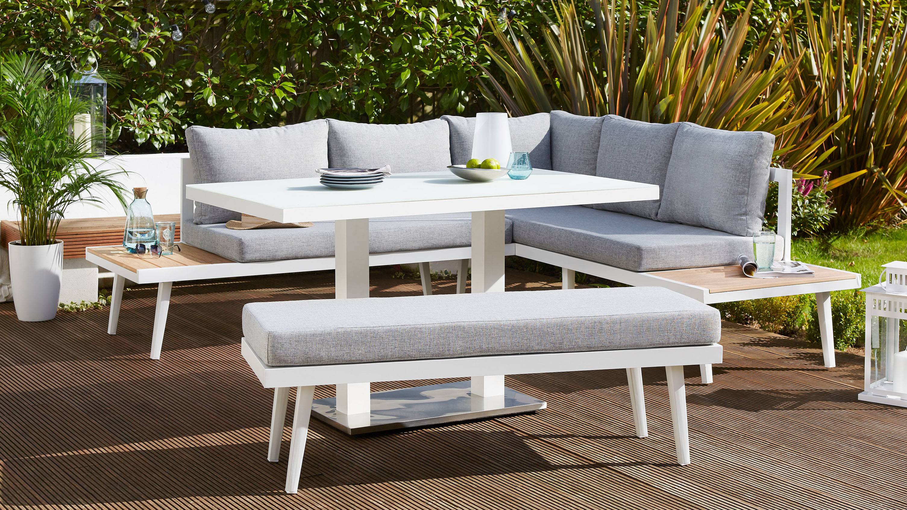 Modern white garden table set