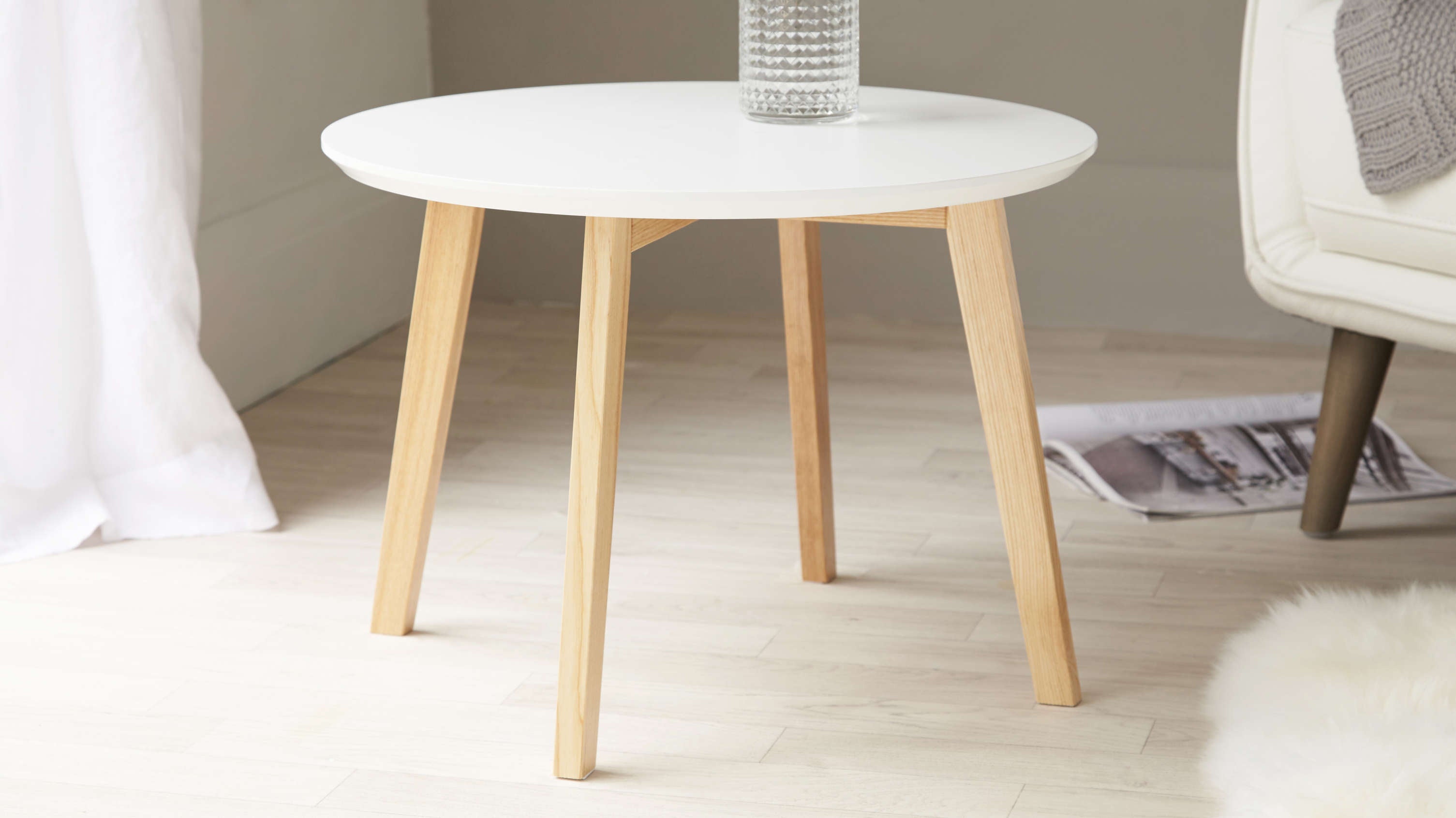 penny white and oak side table
