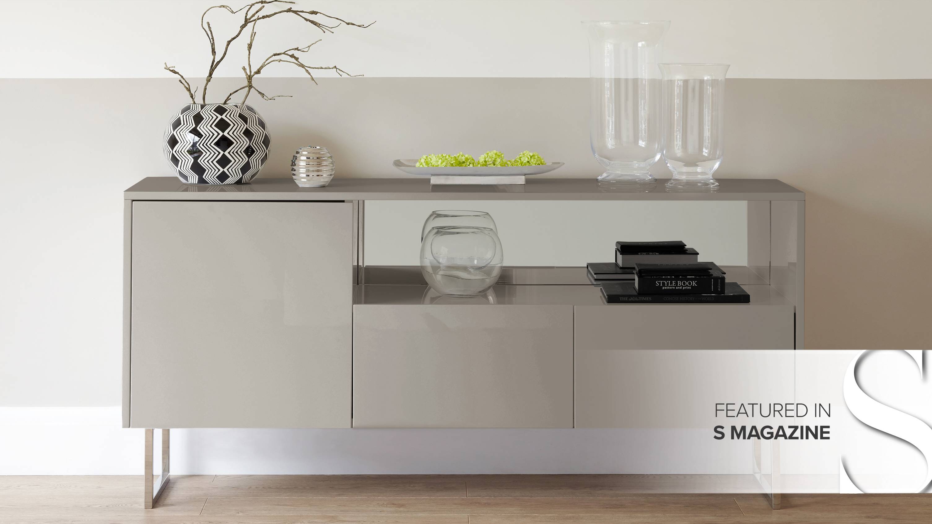 refelct grey gloss sideboard featured in S magazine