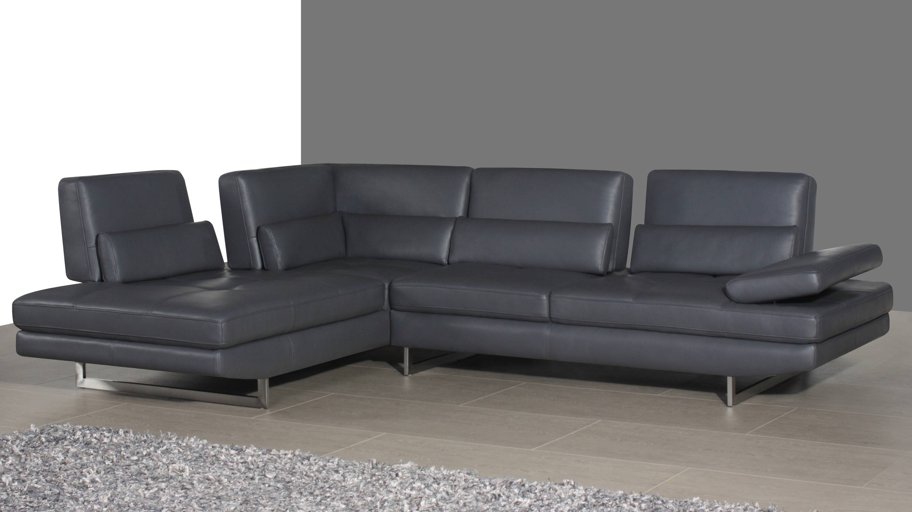 Modern Grey Leather Corner Sofa