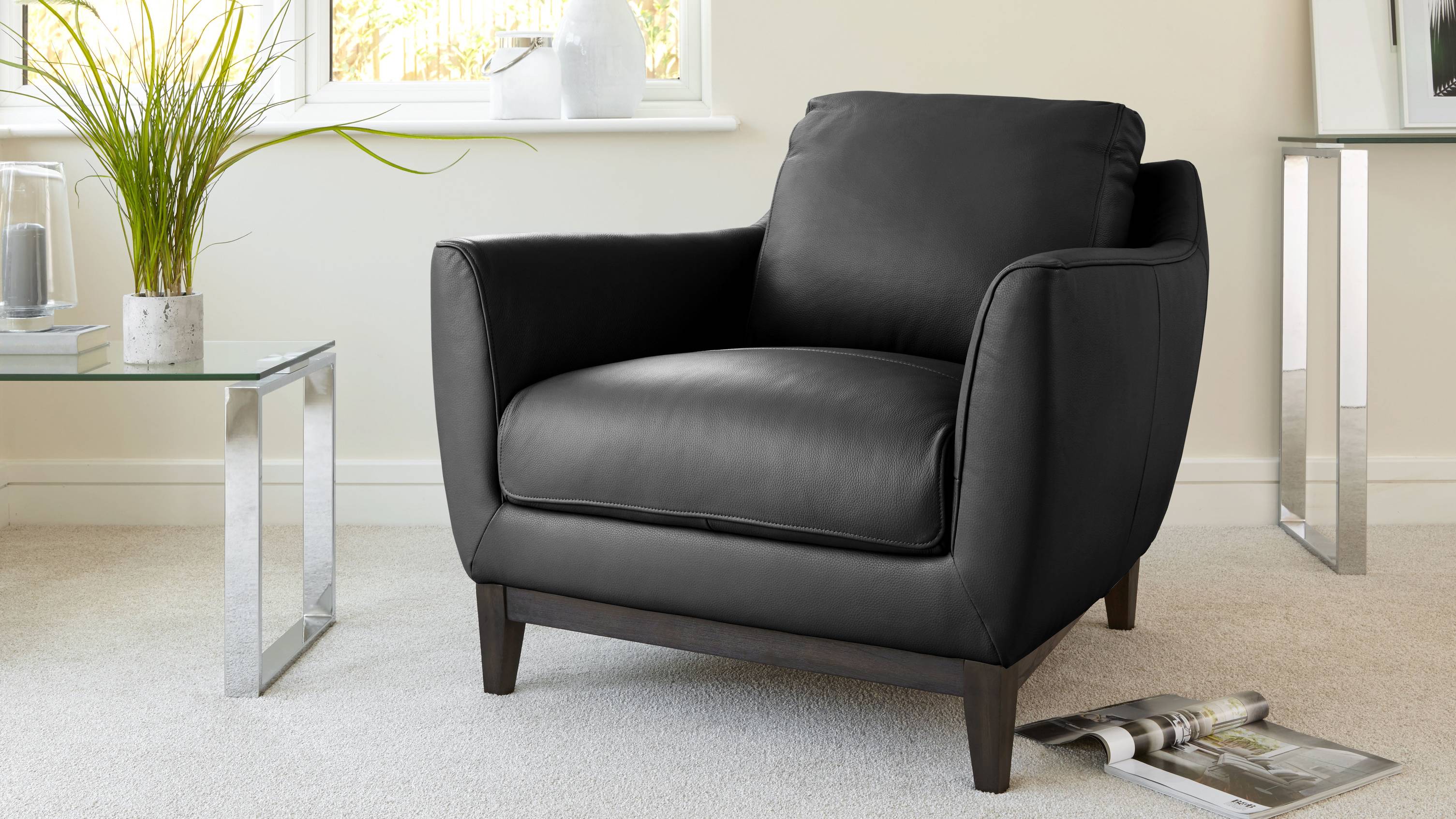 Black Premium Leather Armchair Sofa