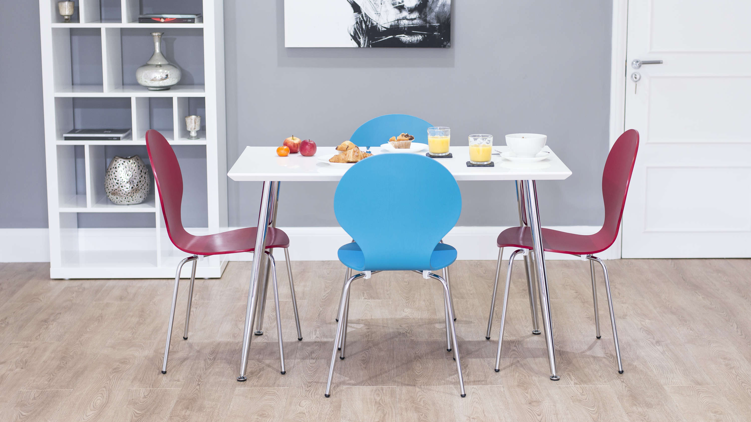 4 Seater Dining Table with Colourful Dining Chairs